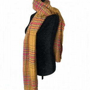 Zara large knitted winter scarf with graphic.  Mustard and red tartan plaid.